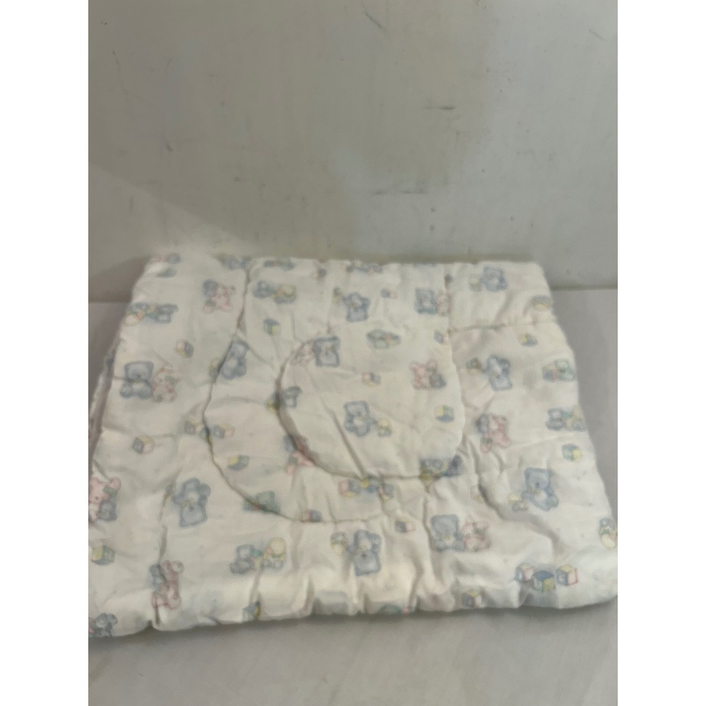 Just Born Baby Blanket OS White Pastel Teddy Bear Block Quilted Kids
